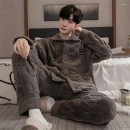 Men's Sleepwear Winter Warm Comfortable Pajama Sets 2 Pieces Thickened Homewear For Men Coral Fleece Nightwear Big Size 3XL