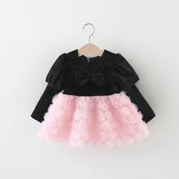 Girl Dresses Autumn Baby Girls Fashion Long-sleeved Casual Dress Cute Bow Princess 1st Birthday Party Toddler Clothes