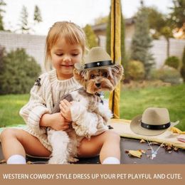 Dog Apparel Cowboy Themed Costume Stylish Western Set Breathable Hat Adjustable Scarf Funny Halloween For Dogs