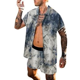 Men Hawaiian Sets Printing 2021 Summer Short Sleeve Button Shirt Beach Shorts Streetwear Casual Mens Suit 2 Pieces Men's Shir210t