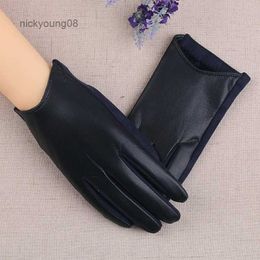 Fingerless Gloves Women's leather gloves winter plus velvet thickened touch screen winter riding driving washed leather bike warmth and thin J26L231017