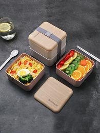 Bento Boxes Square Lunch Box Grid 2 Layers Fresh Bowl Microwave Insulation Tableware Student Boxes With Lid Spoon Chopstick bento Container 231013