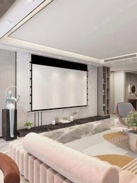 120 Inch 8k Concealed In The Ceiling Electric White Screen with Closure Doors Motorised tab-tension projection screen For home Theatre 8K projector