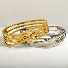 Bangle Amorcome Hollow Out Cross Stainless Steel Bracelet For Women Girls Star Heart Charm Bracelets Wedding Gift Jewellery