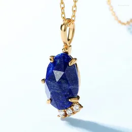 Pendants Natural Lapis Lazuli Necklace S925 Sterling Silver 10k Gold Plated White Zircon Lazurite Faceted Gemstone Pendant Women