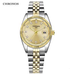 Wedding Jewellery Sets CHRONOS Men Luxury Watch Gold Waterproof Stainless Steel Bracelet Calendar Wrist Male Two Tone Business Clock 231016