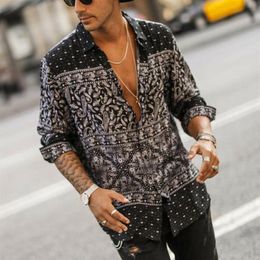 Men's Casual Shirts Men Floral Long Sleeve Turn-Down Collar Muscle Hawaiian Style Male Summer Holiday Fancy Plus Size M-2XL239V