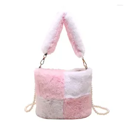 Evening Bags Brand Designer Plush Plaid Quilted Women's Shoulder Bag Casual Pearl Crossbody Bucket Handbag