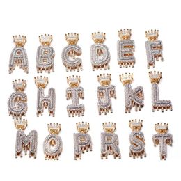 Custom Name Crown Bail Drip Initials Letters Necklaces & Pendant For Men Women Gold Colour Cubic Zircon Hip Hop Jewelry214n