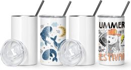 12oz Sublimation Glass Blank with Lid and Straw Stainless steel straight children's roller double wall vacuum insulated drum without BPA Great for children MM 10.17