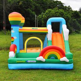 Inflatable Bouncer with Air Blower Jumping Castle with Slide for Outdoor and Indoor Bounce House Air Bouncer Kids Children Party Hot-air Balloon Theme Playhouse Toys