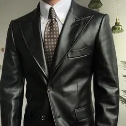 Men's Suits Single-breasted Lapel Leather Jacket Blazer Men Black Coat Casual Korean Chaquetas Hombre Motorrad