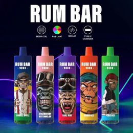 100% Authentic cigarettes Rechargeable Disposable vape Device 10 Colours 600mAh Battery 18ml Price With security code Vapes Pen 9000 puffs High Capacity Rum Bar