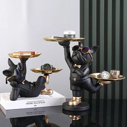 Arts and Crafts Resin Dog Statue Room Decor Butler Sculpture with 2 Trays for Storage French Bulldog Figurine Home Decoration Table Ornaments 231017