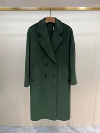 dark green MMAX madame 101801 Sheep wool women Long coats ladies trench coat double breasted