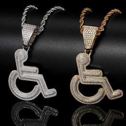 Pendant Necklaces Hip Hop Jewellery Wheelchair Personality Copper Zircon High Quality Pendant Necklace Men's Gift 231016