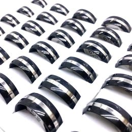 Whole 36pcs Black Men's Women's Stainless Steel Band Ring Fashion Jewelry Party Favor Gifts Finger Rings Mix Styles231e