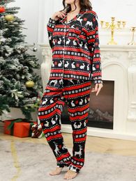 Women's Sleepwear Women Christmas Pajama Set 2 Piece Satin Long Sleeve Shirt Loose Fit Pants Loungewear Xmas Home Wears