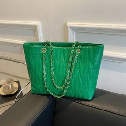 Shopping Bags Green Leather Quilted Shoulder Bag With Chain Large Tote Zipper For Women Work Fashion Big Handbags Shopper 231017