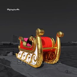 Amazing Large Golden Inflatable Christmas Sleigh Model 4m Advertising Airblown Sled Replica For Xmas Outdoor Decoration