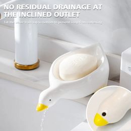 Soap Dishes Yellow Duck Shape Box Cartoon Dish Drainable Holder Container For Tray Bathroom Accessories 231017