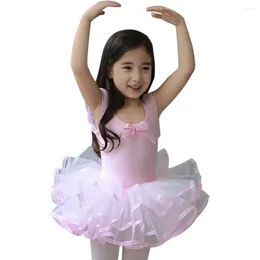 Stage Wear Long Sleeve Children Gymnastics Leotard For Girls Lace Bow-knot Ballet Tutu Dance Dress Pink Costumes Kids