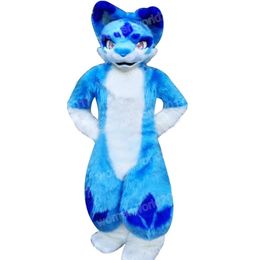 Halloween Blue Long Fur Husky Dog Mascot Costume Top Quality Cartoon Character Outfits Suit Unisex Adults Outfit Birthday Christmas Carnival Fancy Dress