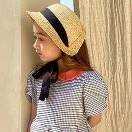 Caps Hats Vintage Children Baby Girls Straw Plaited Hat Lace Up Beach Holiday Outdoor Summer Sun Block Hat Cap for Kids Sunhats 231017