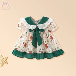 Girl's Dresses Summer Baby Girl Cartoon Print Clothes Lace Lapel Children's Dress Pastoral Style Bowknot Kids Costume 0 To 3 Years Old Toddler 231016