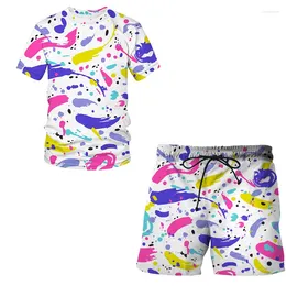 Men's Tracksuits Summer Men T-shirt Set 3d Graffiti Art Short Sleeve And Sport Pants 2 Pieces Fitness Animal Casual Clothes Work Out Running