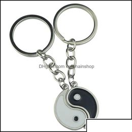 Keychains Lanyards Keychains Fashion Accessories Vintage Chinese Elements Of Yin Yang Taiji Bagua Couple Keychain For Keys Car Key R Dhrpt