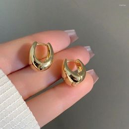 Dangle Earrings Vintage Gold Colour Plated Smooth Metal Hoop For Woman Fashion Korean Jewellery Temperament Girl Daily Wear