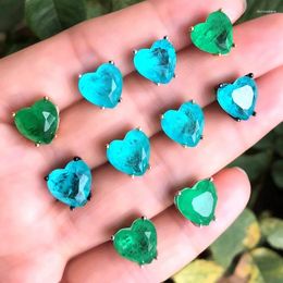 Stud Earrings Charm Heart Shape For Women Green Blue Fusion Stone Small Love Gold Colour Plated Fashion Jewellery