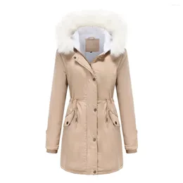 Women's Trench Coats Women Winter Cold Coat Hooded Long Parkas Fleece Jackets For 2023 Plus Big Large Size Khaki Black Red Green Gray Pink