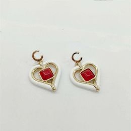 2023 Luxury quality Charm heart shape pendant necklace with red and white Colour drop earring in 18k gold plated have stamp box PS7277b