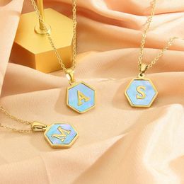 Pendant Necklaces 1Pcs/lot 26 Letter Fashion Titanium Steel Chain Necklace Abalone Shell Alphabet For Women Jewelry