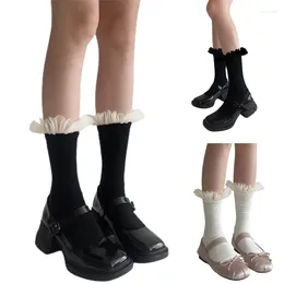 Women Socks 2Pcs Short Thin Cotton Sweet Ruffle Princess Middle Tube