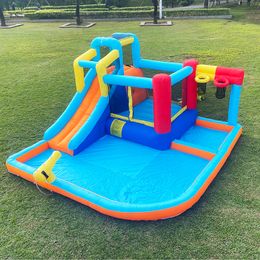 Kids Inflatable Bounce House Jumping Castle with 2 Slides Water Cannon Climbing Wall Trampoline Water Pool Area Water Slides Park for Backyard Outdoor Indoor Play