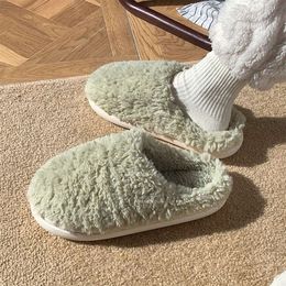 Womens autumn and winter Curly suede cotton mop leisure indoor soft bottom cotton slippers fashion home bedroom green warm and cute three dimensional love size 36-41