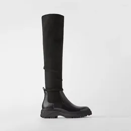 Зимние осенние ботинки на платформе в стиле ретро, женская обувь, эластичные носки выше колена, Botas Mujer, натуральная кожа, Zapatos 67665