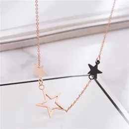 Pendant Necklaces Stainless Steel Cute Rose Gold Colour Star Chain Necklace Cool Black Pentagram For Women Friend Gift