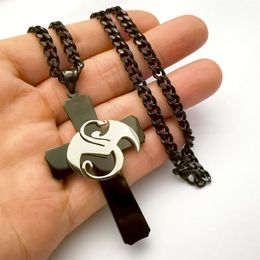 Large Strange music dragon charms stainless steel black cross pendant necklace w 5mm 24' Curb Chain ICP Jugallo273O