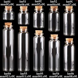 24pcs 10ml 15ml 20ml 25ml 30ml Cute Clear Glass Bottles with Cork Stopper Empty Spice Jars DIY Crafts Vialsgood qty Hlluf