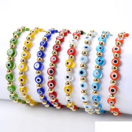 Beaded 20Pcs/Lot Fashion Blue Turkish Evil Eye Charm Strands Bracelets Acrylic Resin Beads Bracelet For Women Girls Elastic Handmade J Dhd3W