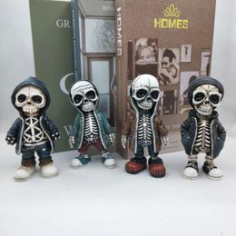 Arts and Crafts 4Pcs Cool Skeleton Figurines Skull Figurine Statue Decor Miniature Skeleton Sculpture Resin - Decorative Halloween Ornaments C 231017