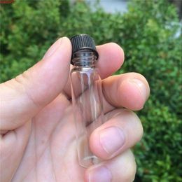16*60*8mm 6ml Glass Bottles With Plastic Lid Transparent Empty Gift Jars Black Cap 100pcs/lothigh qualtity Njslq Hofva