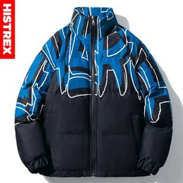 Men's Down Parkas Brand Men Thicken Cotton Jacket Padded Coat Graffiti Graphic Outerwear Harajuku Fashion Parka Hip Hop Jackets 231017