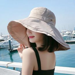 Berets Sun Hat Women Wide Brim UPF 50 Anti-UV Protection Hiking Fisherman Cap Summer Solid Foldable Beach Bucekt Outdoor