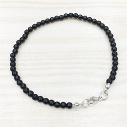 MG0138 Whole Black Onyx Anklet Handamde Natural Stone Mala Beads Anklet 4 mm Mini Gemstone Jewelry247A