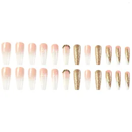 False Nails Christmas Fake With Flash Gold Glitter Setting Ultra-flexible Long Lasting For Girl Dress Matching